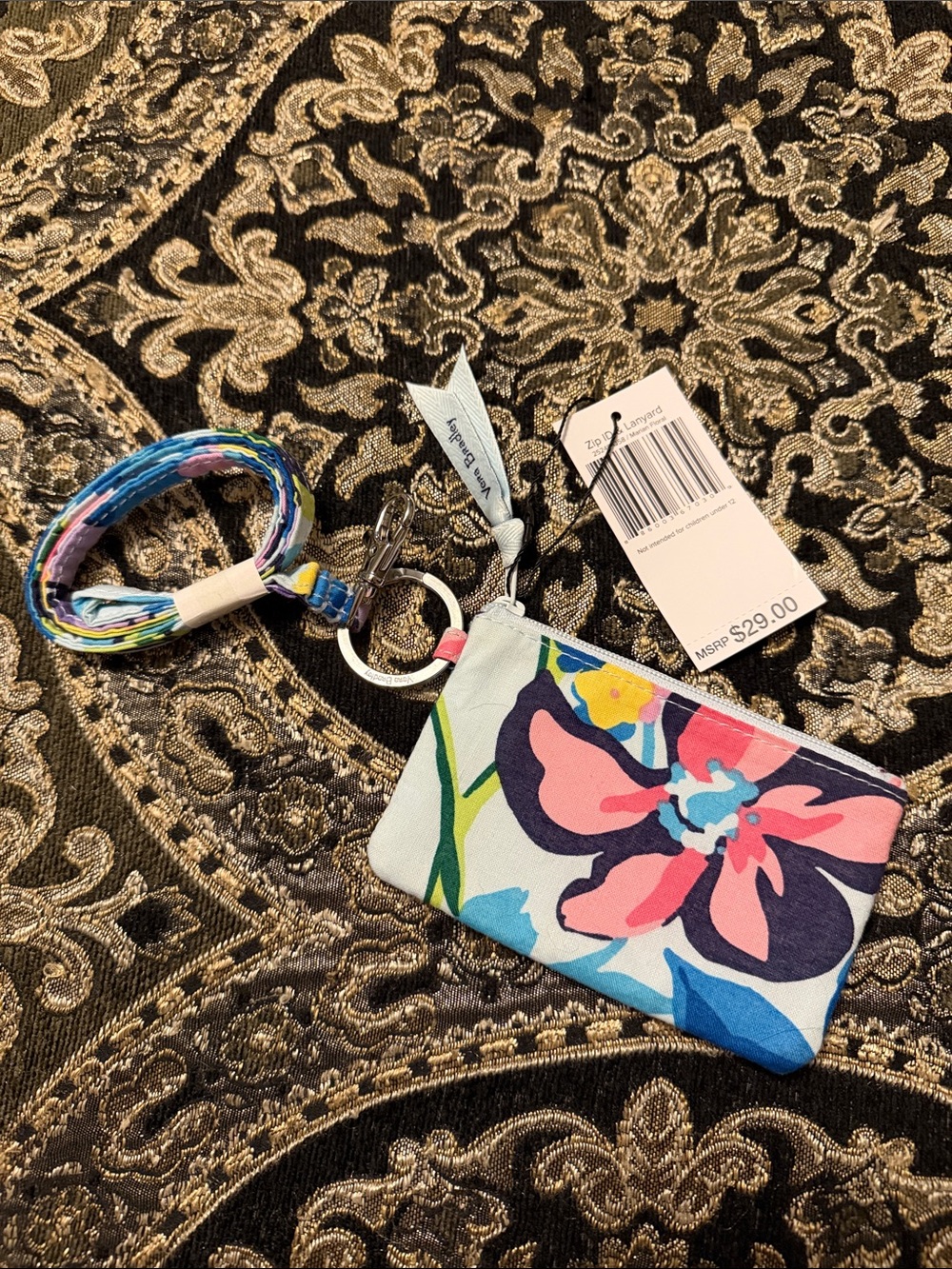 Vera Bradley Floral Wristlet Keychain Coin Pouch - Blue Pink